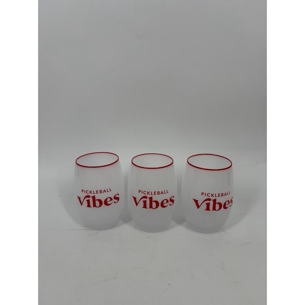 Pickleball Vibes Stemless Tumblers Set 3 Red White Party Wine Glass Cups